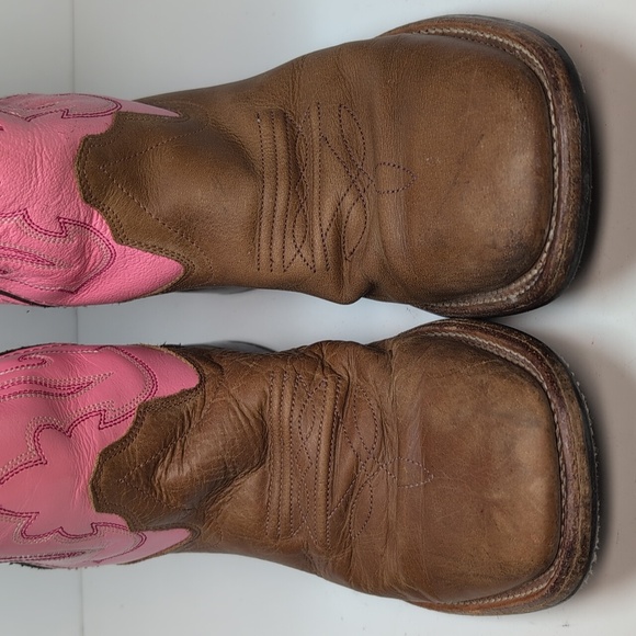 Old West Western sqaure Toe Pink & Brown Cowgirl Boots big girl size 4 - Picture 13 of 16